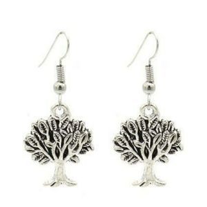 Antique Silver Tree of Life Charm Drop Ear…